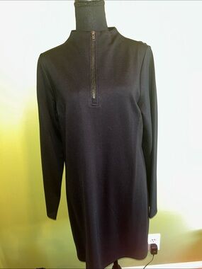 Venus Black Long Sleeve Zip Front Stretch Shift Dress